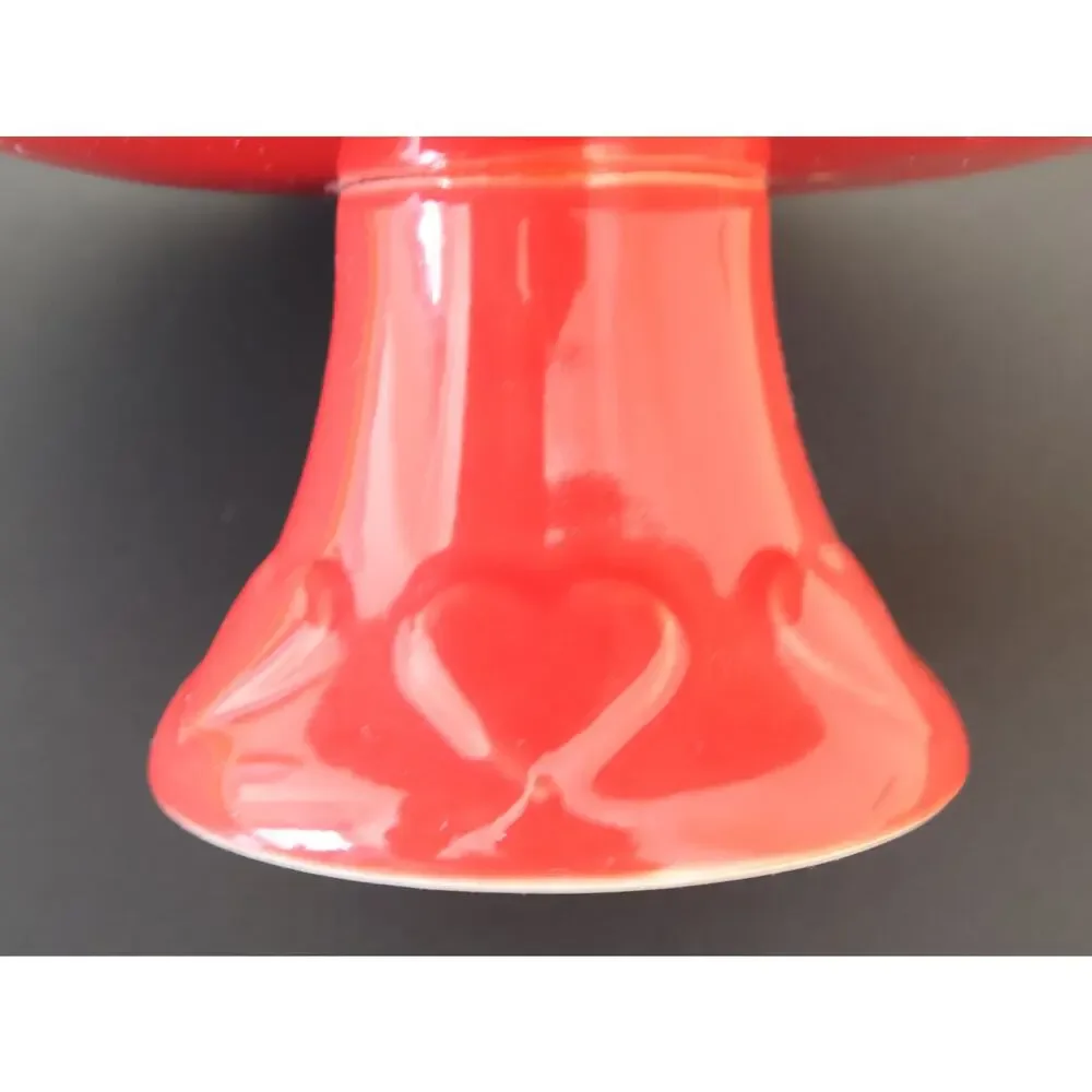 Sur La Table Red Embossed Hearts Cake Stand 8.5